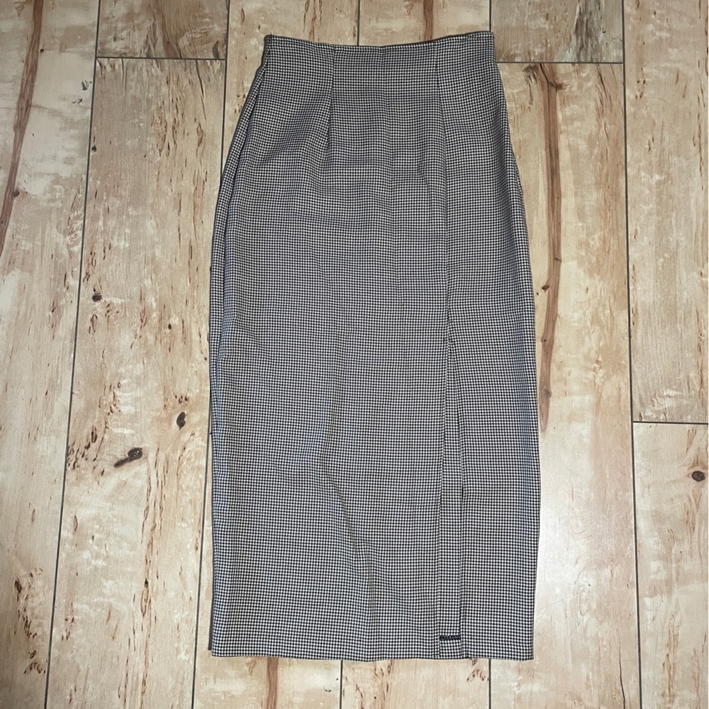 Vintage La Belle‎ brown Houndstooth Midi Pencil Skirt W Slit Women’s Size 5